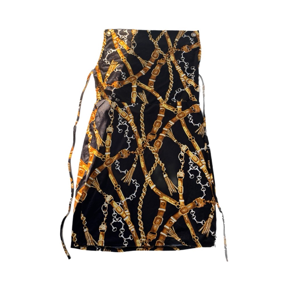 Black and Gold Chain Print mini dress